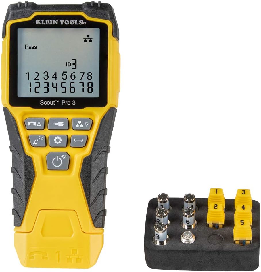 Ensemble de testeur de câbles Klein Tools VDV501-851 doté de Scout Pro 3 destiné à câbles Ethernet/données, coaxiaux/vidéo et téléphoniques, 5 télécommandes de localisation