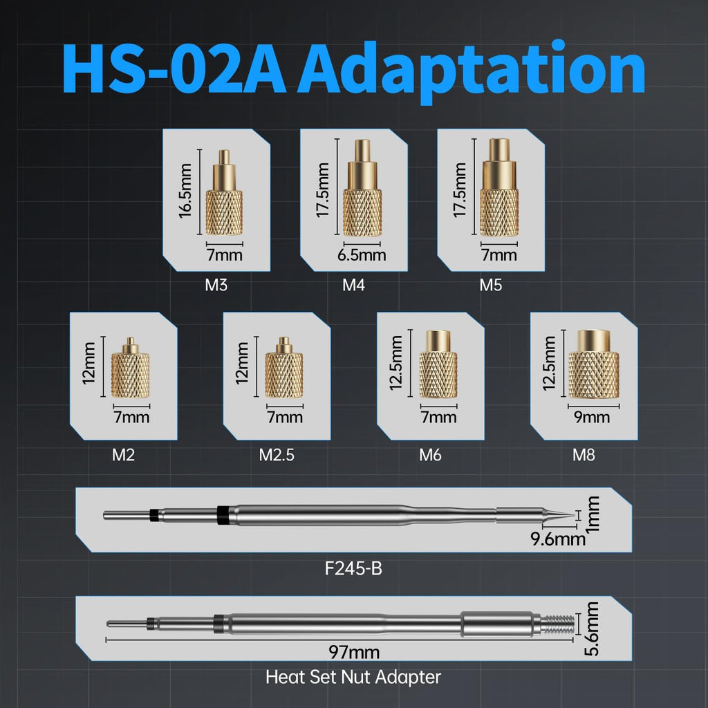 Kit fer à souder et outil de chauffe filaire FNIRSI HS02 100 W destiné à imprimante 3D, plastique et réparation d'électronique portable. Chauffage rapide en 3 secondes, 3 températures préréglées, doté de écrous et embouts en laiton filetés M2-M8.