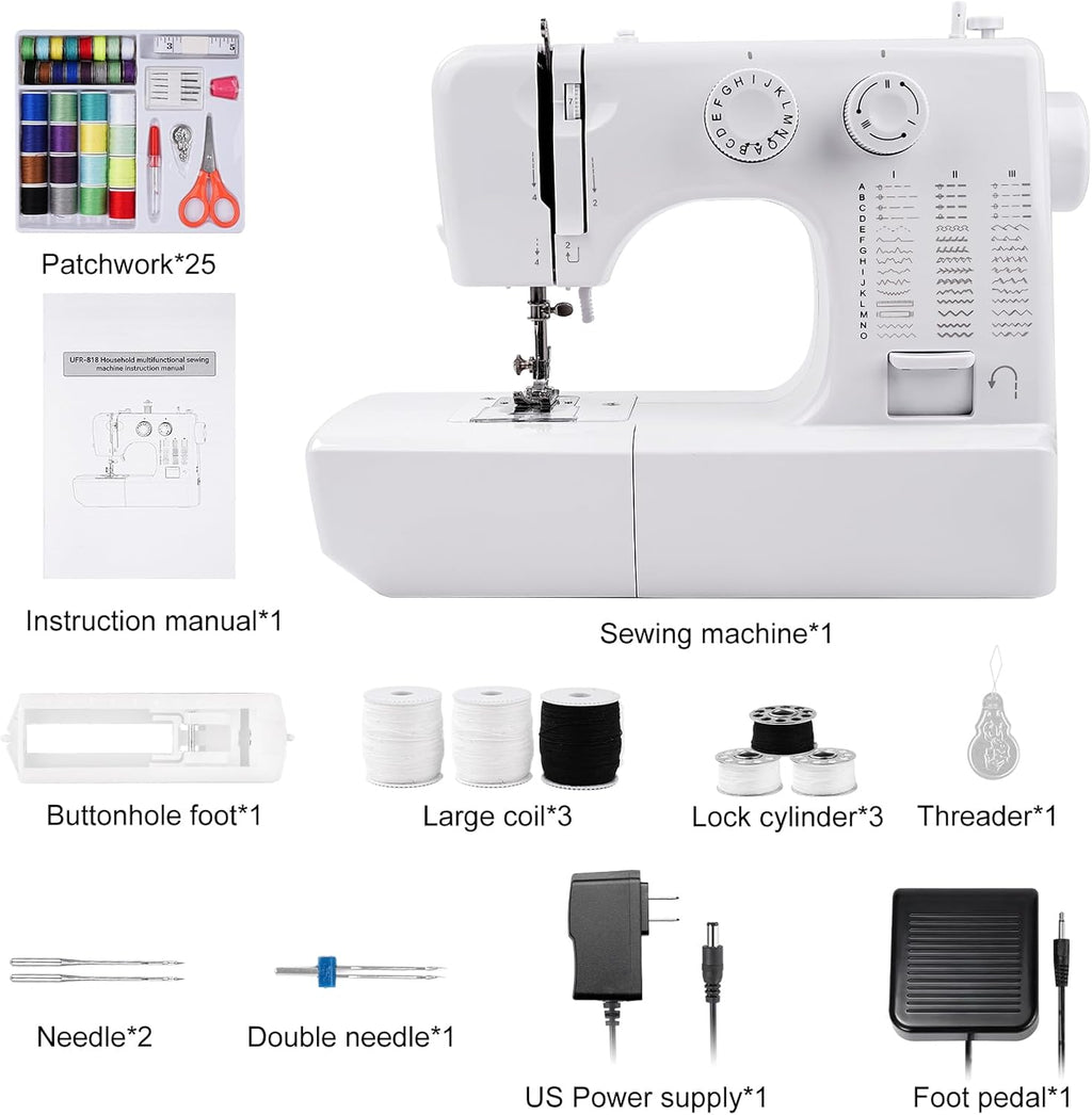 Mini machine à coudre destiné à enfants débutants, machine à coudre portable doté de 45 points intégrés et grande vitesse, double aiguille et kit de couture 42 pièces, prise US (110 V), cadeau idéal destiné à les femmes et les mamans qui aiment...
