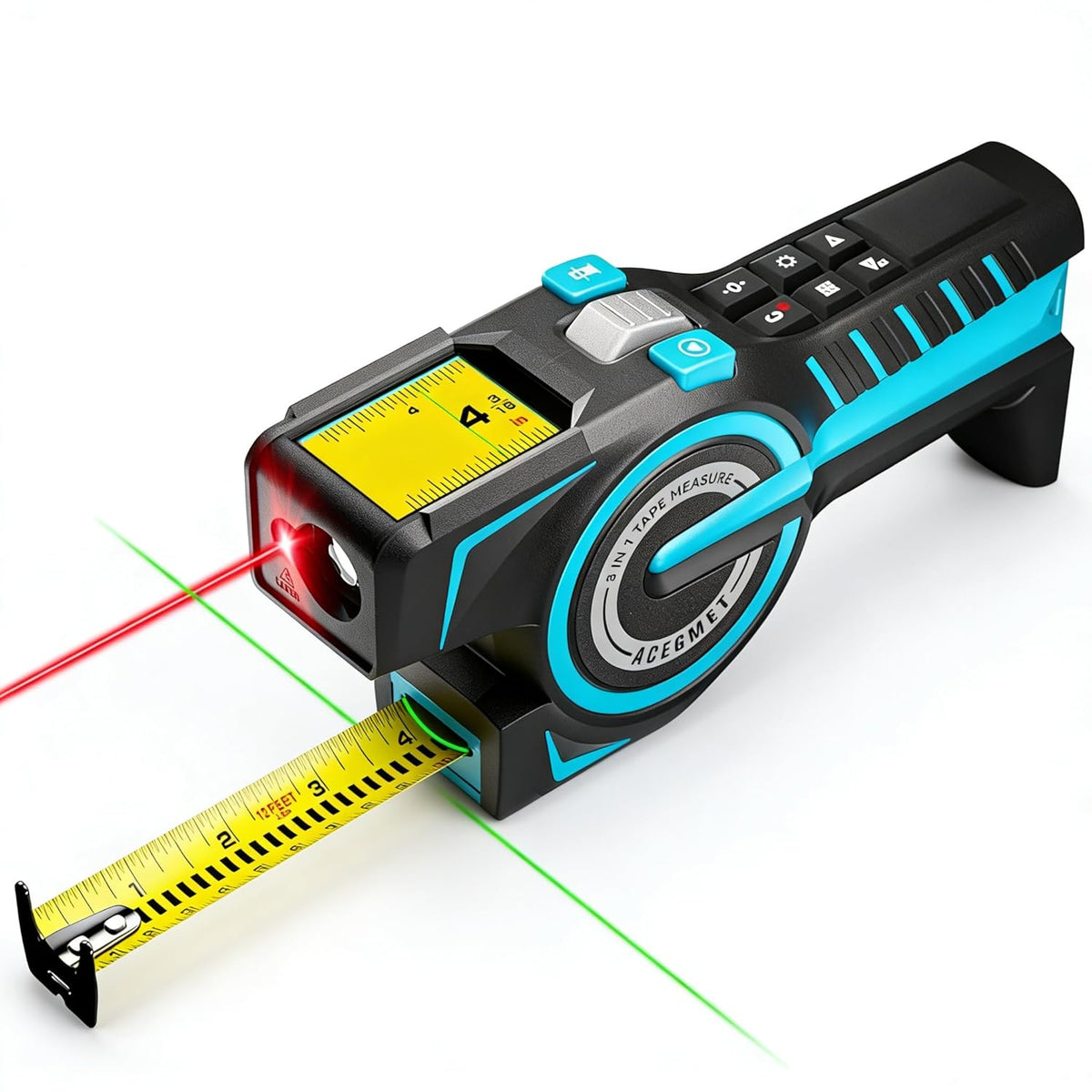 Mètre laser numérique ACEGMET DTX10 doté de laser d'alignement vert, portée laser de 100 m et ruban en acier de 3,7 m, haute précision, rechargeable par USB-C, synchronisation doté de une application intelligente, outil de mesure destiné à la...