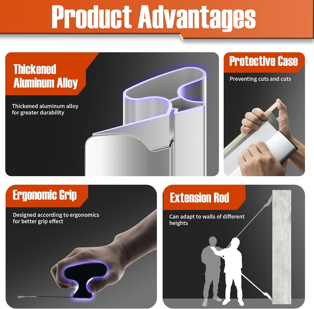 Kit pour usage professionnel de lames à enduire destiné à cloisons sèches (12, 16, 24, 32 et 40 pouces), équipements de finition murale en acier inoxydable doté de rallonge, rouleau et couteau à mastic, ensemble léger doté de mallette de transport