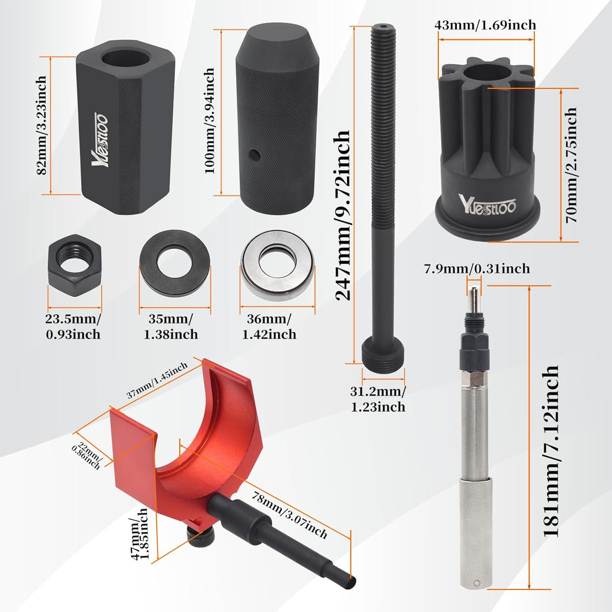 Kit d'installation et de dépose de manchon d'injecteur 9U-6891 + Goupille de calage automatique J-42083 + Dispositif de réglage de la hauteur d'injecteur 9U-7227 + Douille de palier moteur J-38587-A compatible doté de les moteurs CAT Caterpillar...