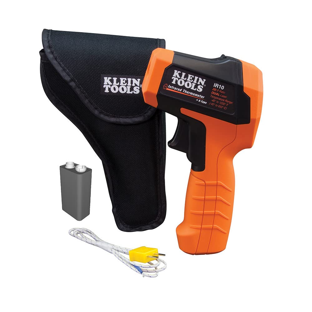 Thermomètre infrarouge Klein Tools IR10, pistolet thermomètre numérique doté de double laser de visée, rapport de grossissement 20:1