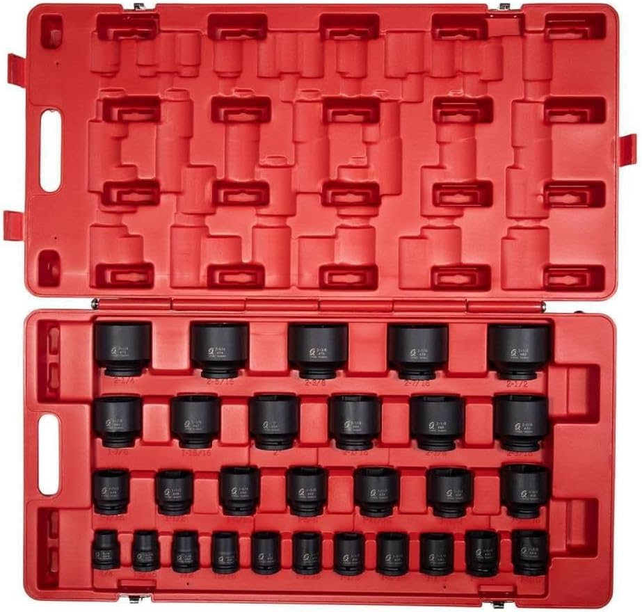 SUNEX TOOLS 4696 Ensemble de douilles à impact SAE Master Master, entraînement 3/4", standard, 6 pans, acier Cr-Mo, 3/4" - 2-7/17", 29 pièces