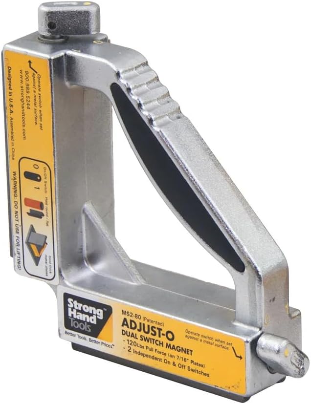 Équerre magnétique pour fabrication à double interrupteur Adjust-O 90° de Strong Hand Tools, interrupteurs marche/arrêt, force de traction maximale : 54 kg, dimensions : 15,2 cm x 15,2 cm x 3,8 cm, MS2-80