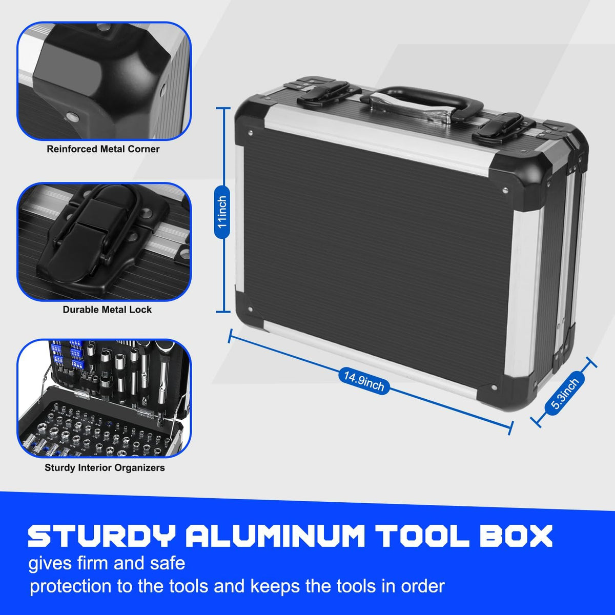 Coffret d'outils Prostormer pour mécanicien, kit d'outils universel de 240 pièces pour la réparation automobile et domestique, avec coffret à outils robuste en aluminium.