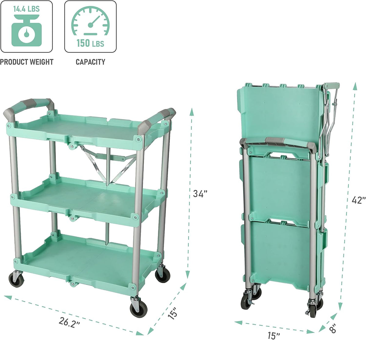 Chariot pour service pliable et escamotable Olympia Tools 89-349 Pack-N-Roll, capacité de 68 kg, bleu sarcelle