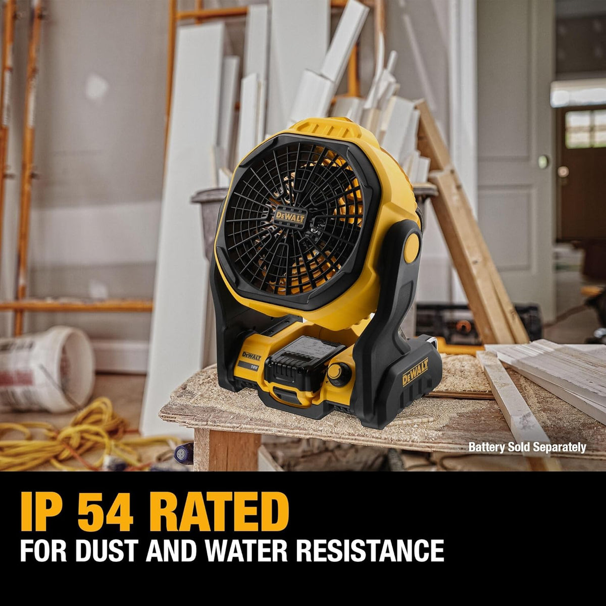 Ventilateur portable DEWALT 20V MAX, ventilateur d'atelier sans fil rechargeable sur batterie, jusqu'à 4,5 heures d'autonomie, vitesse variable, 650 CFM, outil seul (DCE512B) – sélection pratique