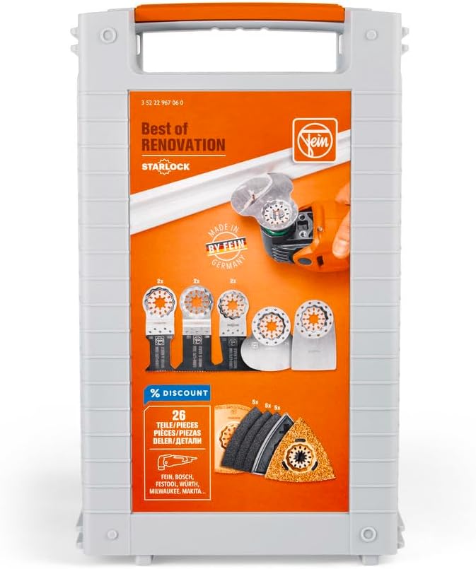 Ensemble de rénovation Fein Best of Starlock - Ensemble de 26 pièces destiné à les travaux de coupe, de ponçage et de grattage du bois, du métal et autres matériaux, compatible doté de les équipements multifonctions - 35222967060