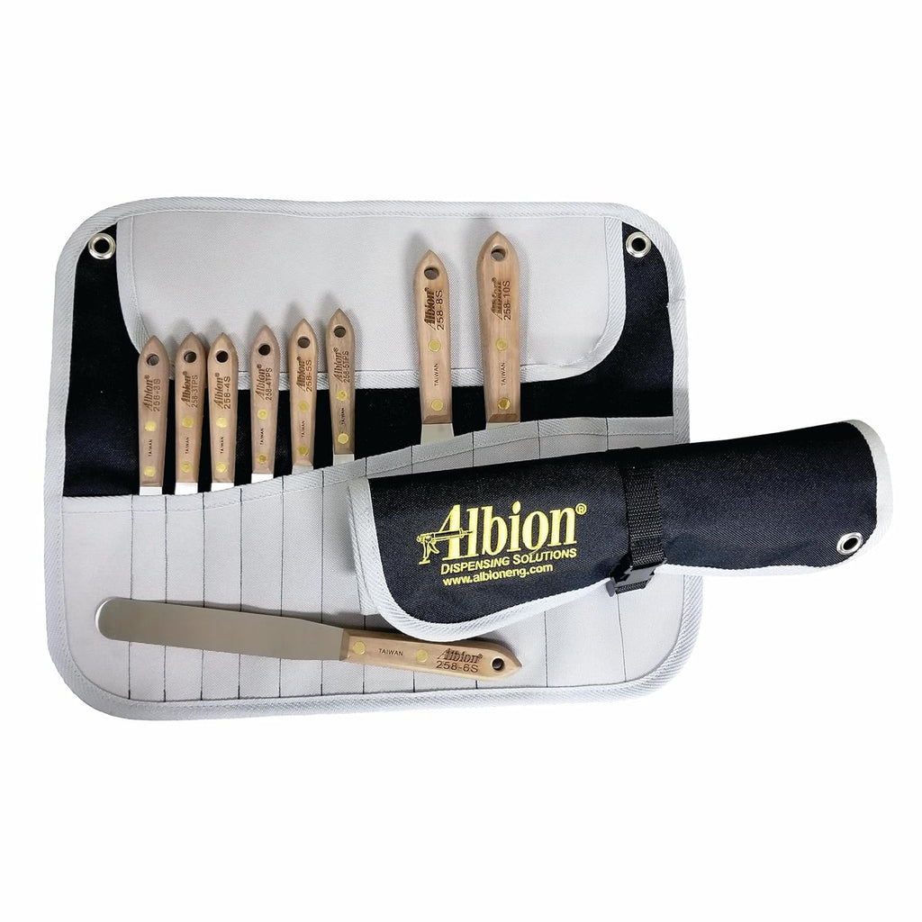 Ensemble de 9 spatules classiques Albion Engineering 258-G01, étui à équipements bleu marine