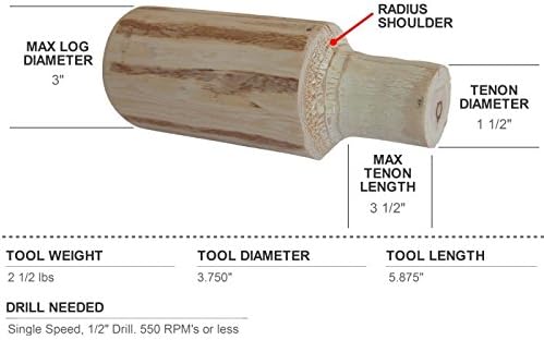 Ensemble de fraises à tenons Lumberjack Tools destiné à meubles en rondins, fraise de 1,5 pouce et mèche Forstner, série Home, aluminium thermolaqué, queue de 1/2 pouce, double lame destiné à créer un profil d'épaulement arrondi, fabriqué aux États