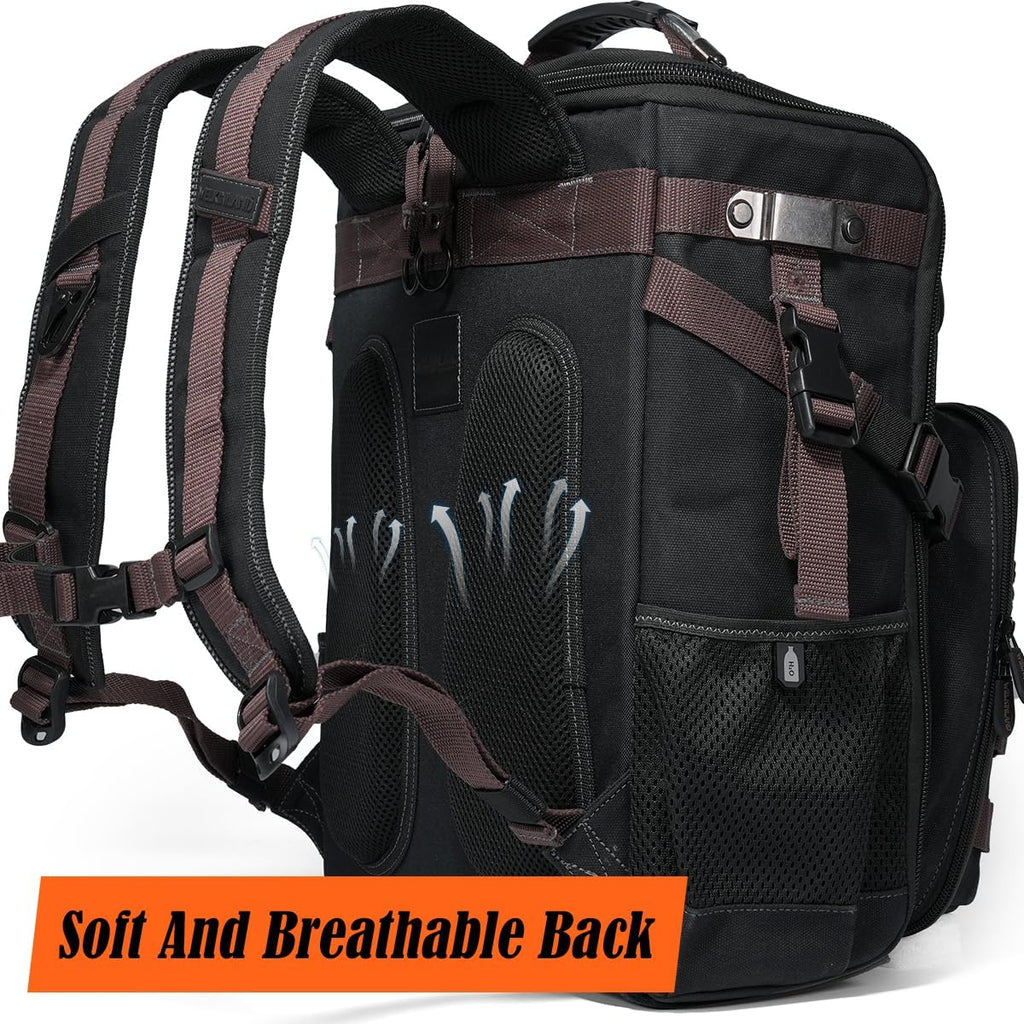 Sac à dos d'électricien WELKINLAND à 46 poches, sac à équipements à ouverture totale, sac à dos à équipements robuste, sac à dos à équipements en toile cirée imperméable, idéal destiné à le CVC et la mécanique.