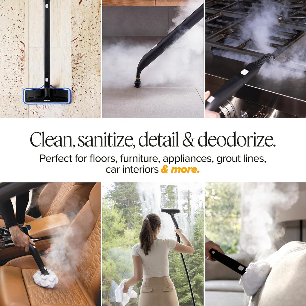 Nettoyeur vapeur Dupray Neat Plus doté de kit d'accessoires de 17 pièces. Un nettoyeur vapeur puissant et polyvalent conçu destiné à le nettoyage en profondeur des sols, des tissus d'ameublement, des joints et plus encore. *Élimine 99,9 % des...