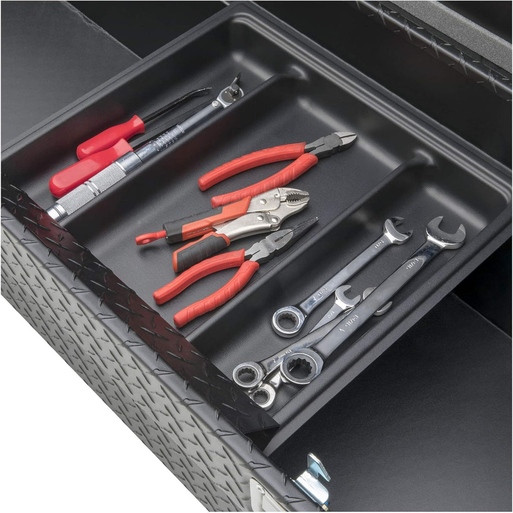 Coffre à outils pratiques pour camion UWS EC10603 72 pouces en aluminium à paroi épaisse noir mat, profil bas et couvercle RigidCore