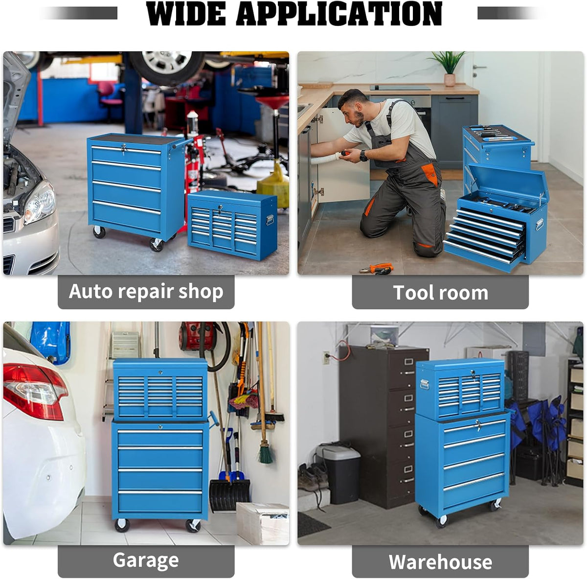 Coffre à outils portable Winado 24, coffre à outils à 5 tiroirs avec poignée de transport, compartiment supérieur, glissières à billes, coffre à outils métallique verrouillable pour garage, entrepôt, atelier de réparation et maison, bleu – Pratique