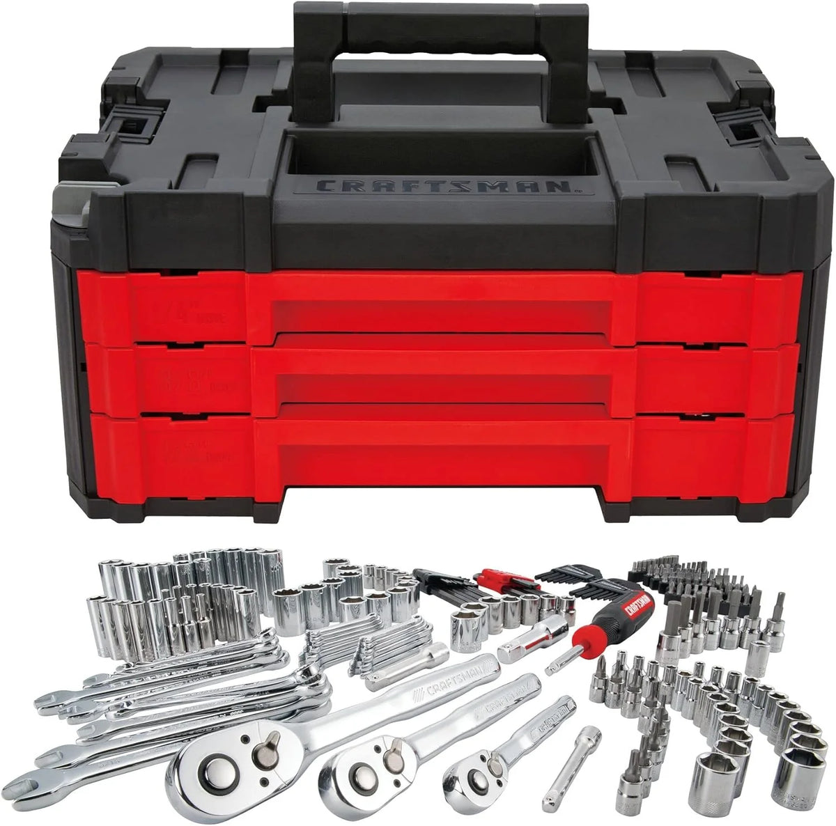 Coffret d'outils de mécanicien Craftsman 262 pièces, coffret de douilles Master avec coffret à outils VERSASTACK à 3 tiroirs, ensemble SAE/métrique (CMMT45309)