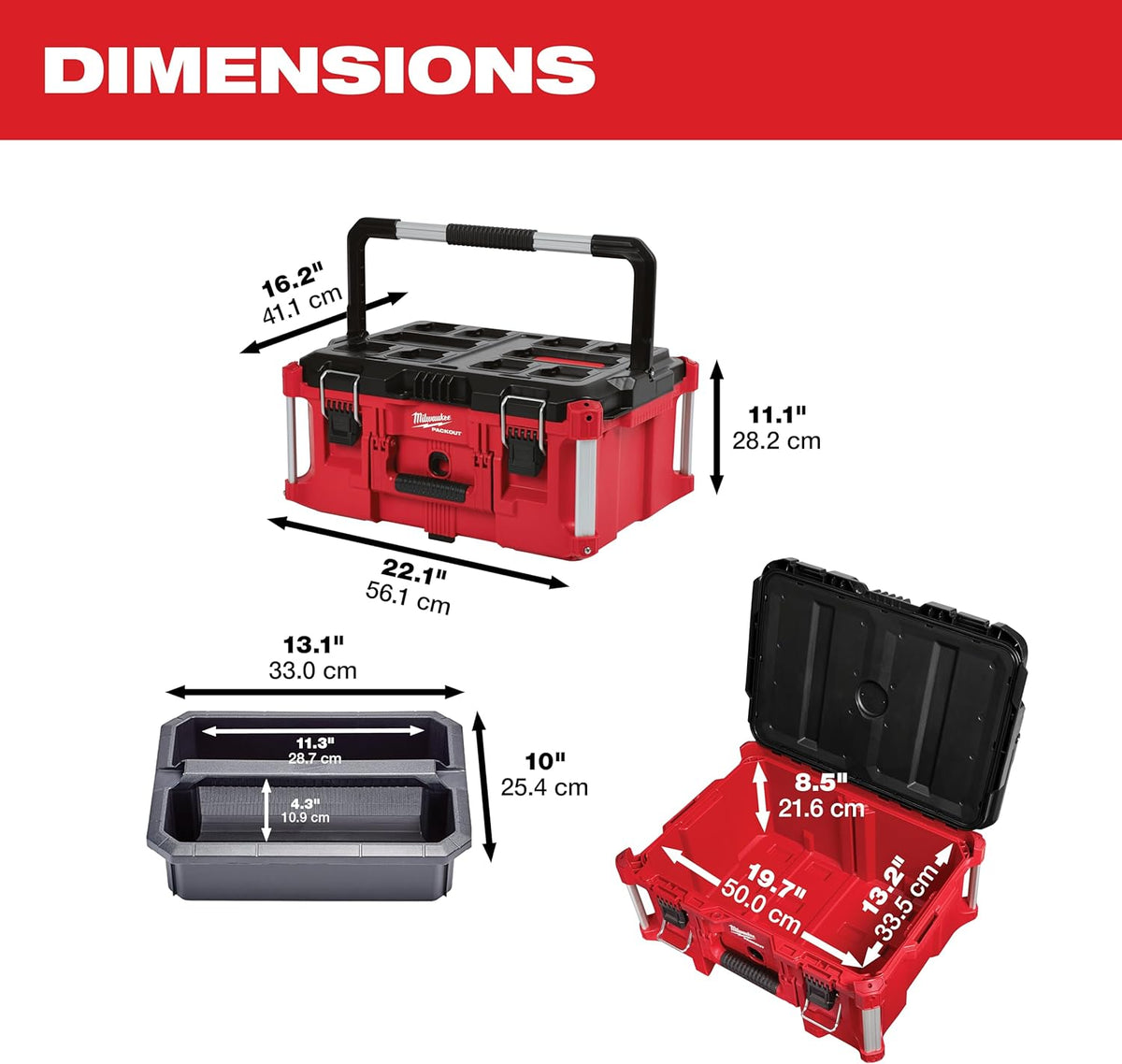 Coffret à outils Milwaukee Electric Tool Pack Out 48-22-8425, grande taille, rouge