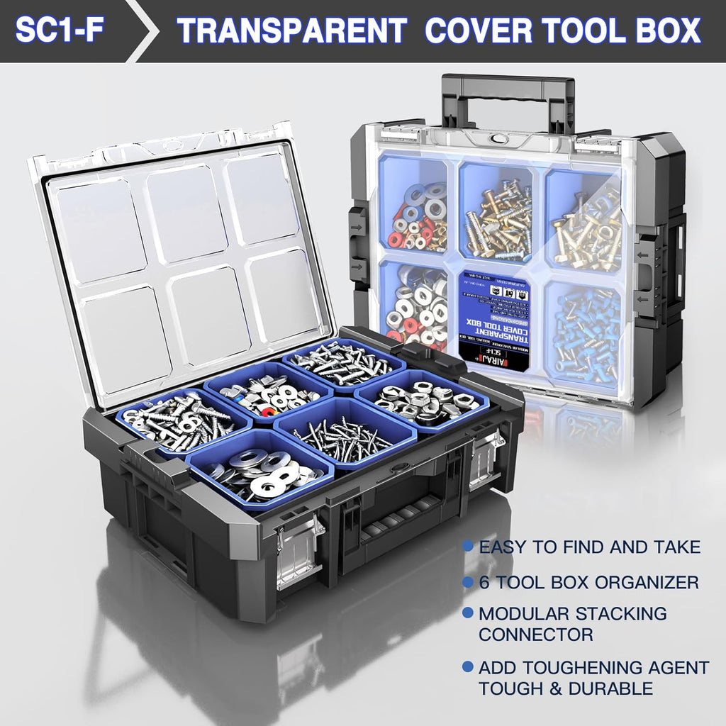 Coffre à outils pratiques empilable à 5 niveaux avec roulettes, coffre à outils roulant avec tiroirs, organisateur d'outils modulaire, coffre à outils portable avec compartiment transparent pour les pièces, coffre à outils grande capacité, pour le ra