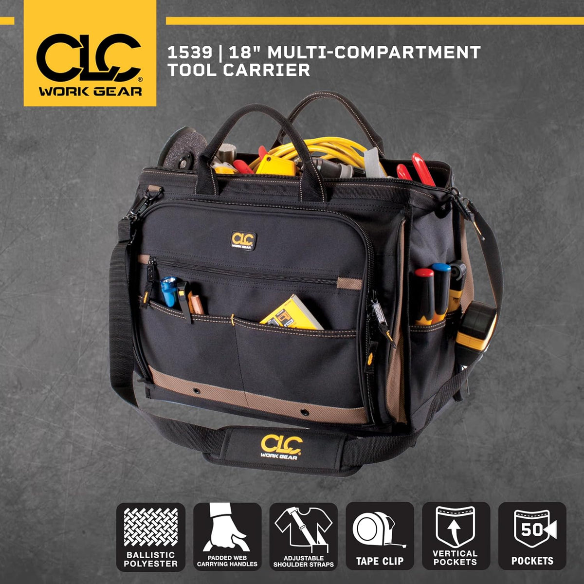 Sac à équipements Custom Leathercraft1539 à compartiments multiples et 50 poches