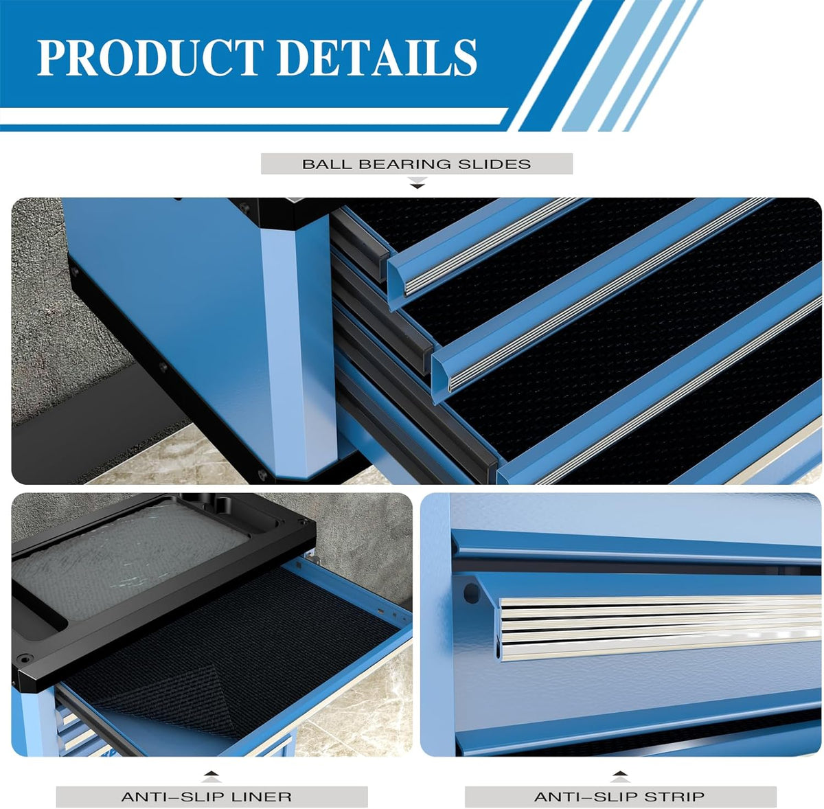 Coffre à outils pratiques à 4 tiroirs avec serrure et clés, coffre à outils portable avec plateau multifonctionnel, tapis de tiroir et trous de fixation, empilable avec les coffres à outils à 5 et 7 tiroirs de la même série pour en créer un plus gran