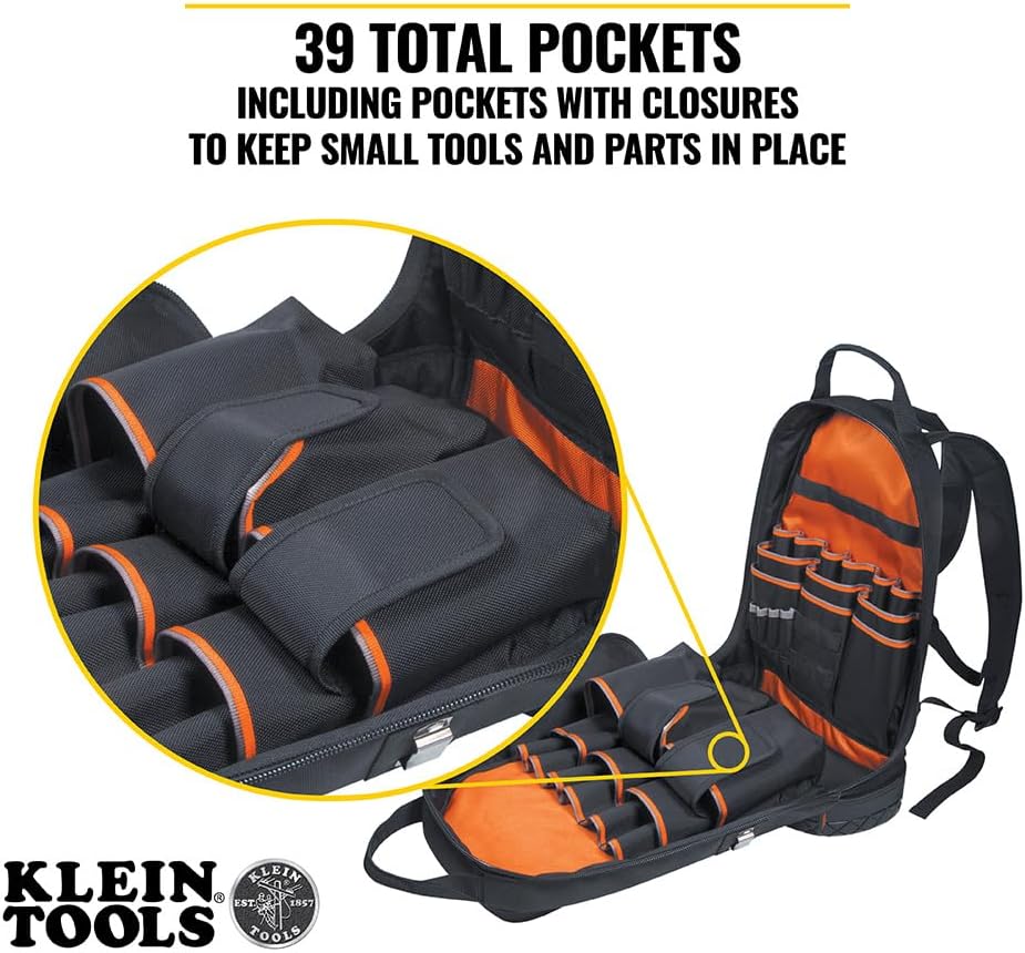 Kit sac à dos Klein Tools 80115 doté de sac à dos Tradesman Pro à 39 poches et couteau de poche d'électricien, 2 pièces