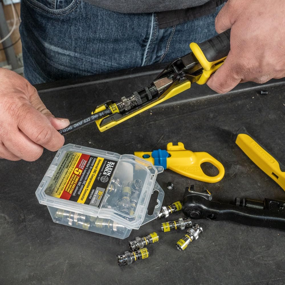 Connecteurs BNC Klein Tools VDV813-613 destiné à câbles coaxiaux RG6/6Q, connecteurs universels à compression, mâles, lot de 35