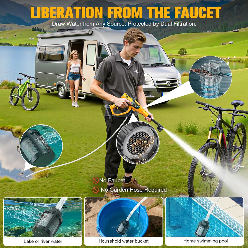 équipements de nettoyage destiné à voiture, 600 W, moteur sans balais, buse 6 en 1 et canon à mousse destiné à voiture, terrasse, clôture (jaune)