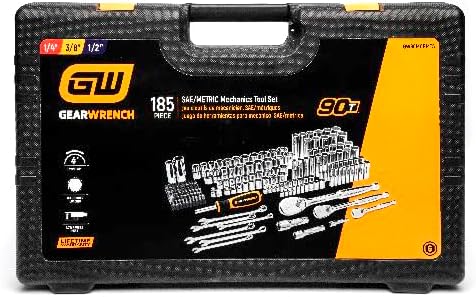 Ensemble d'équipements à main GEARWRENCH 185 pièces destiné à mécanicien - Entraînements 1/4", 3/8" et 1/2" | 90 dents | Système impérial et métrique | GW90MCBMTS