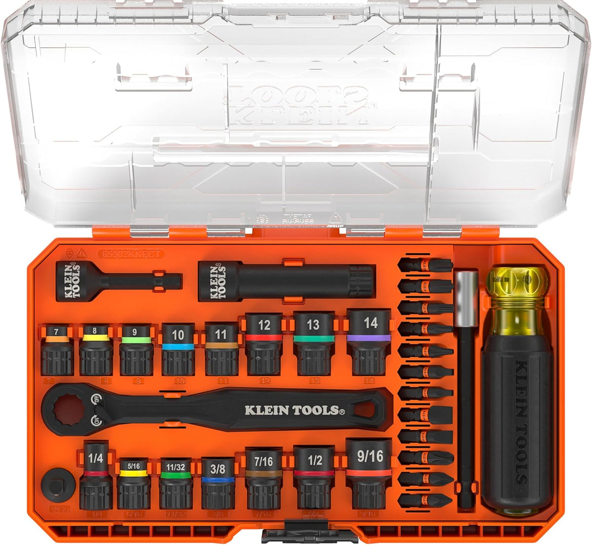 Ensemble de douilles à impact Klein Tools 65302KNECT, KNECT (S) Ensemble de 33 douilles traversantes SAE et métriques, adaptateur destiné à visseuse à impact, boîte de rangement destiné à équipements MODbox