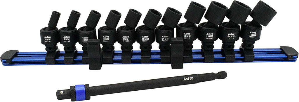 Astro Tools 78111 Ensemble de 12 douilles à impact magnétiques universelles 6 pans, entraînement carré et hexagonal 1/4", destiné à clés à chocs et tournevis