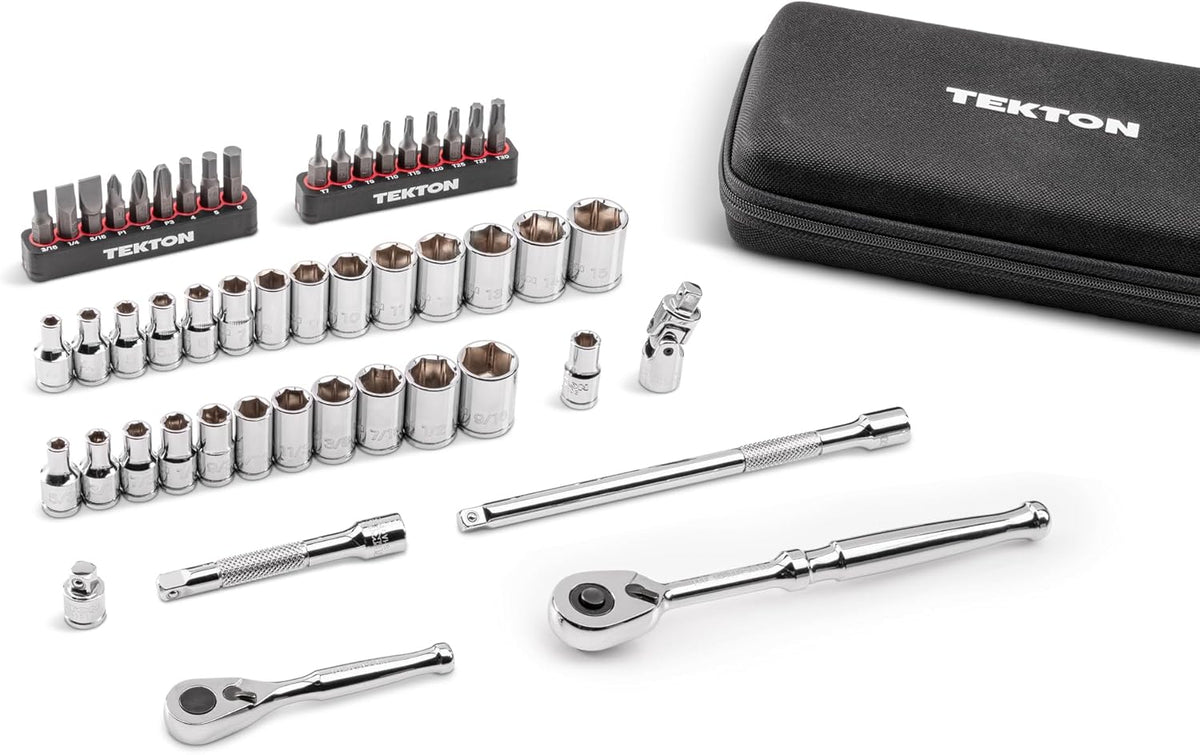 Coffret TEKTON de 50 pièces comprenant une douille courte 6 pans 1/4 pouce destiné à petits moteurs, un embout et un cliquet à dégagement rapide | SKT07902