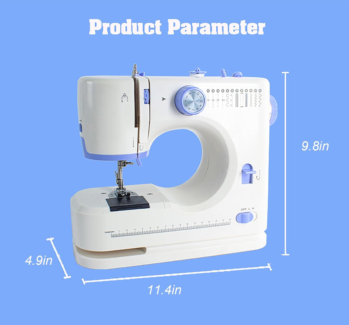 Machine à coudre destiné à débutants doté de kit de couture de 42 pièces, 12 points intégrés, deux vitesses et un éclairage LED.