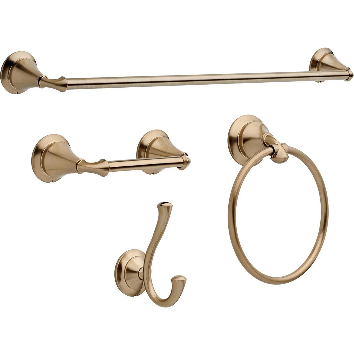 Ensemble d'accessoires pour salle de bain 4 pièces comprenant une barre porte-serviettes de 61 cm, un porte-papier hygiénique, un anneau porte-serviettes et un crochet porte-serviettes, le tout en bronze champagne (Kit d'accessoires 4...