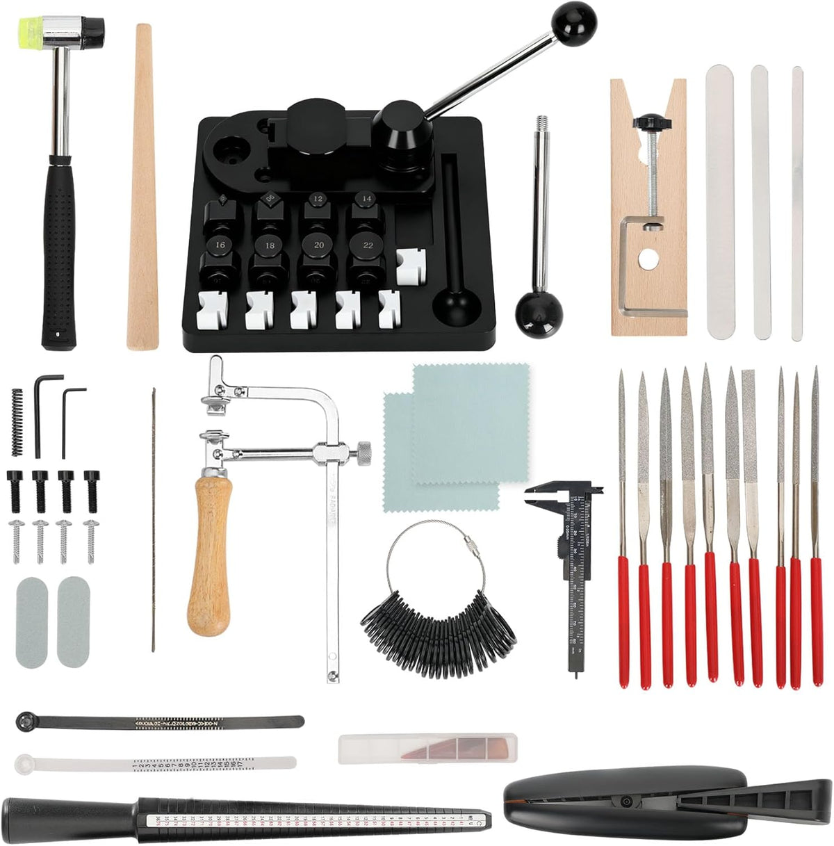 Dispositif de pliage de bagues en 18 pièces, outil complet destiné à le pliage de bagues, machine à fabriquer des bagues en forme de cuillère doté de moule en nylon, outil multifonctionnel destiné à le pliage de bagues et de boucles d'oreilles...