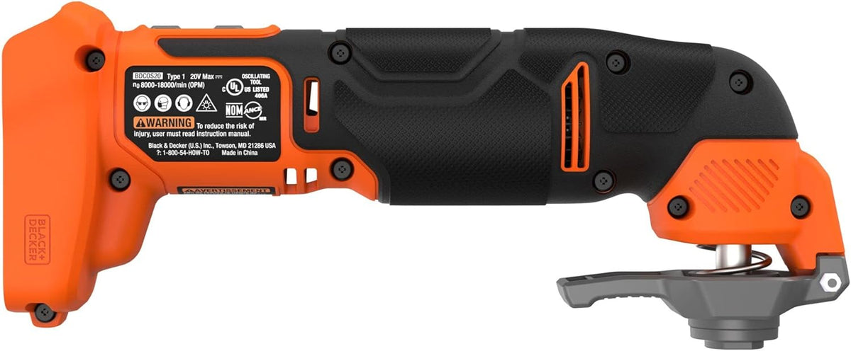 BLACK + DECKER Dispositif oscillant 20V MAX, outil multifonction, 6 vitesses, outil seul (BDCOS20B)