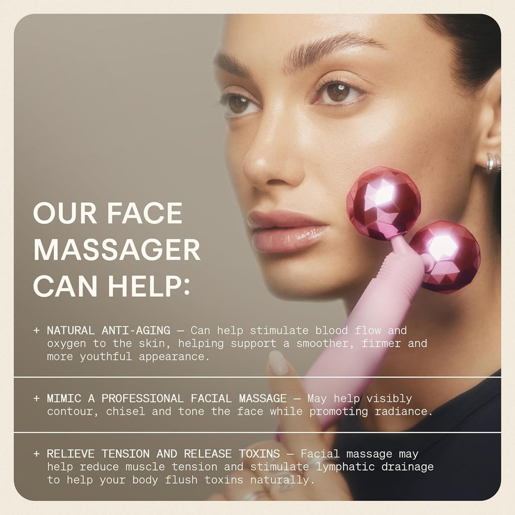 Rouleau de massage facial Skinny Confidential - Rouleau de massage à billes roses destiné à les yeux et le visage - Dispositif de massage du visage destiné à les rides et ridules, sculpte, redessine les contours, raffermit et décongestionne la peau