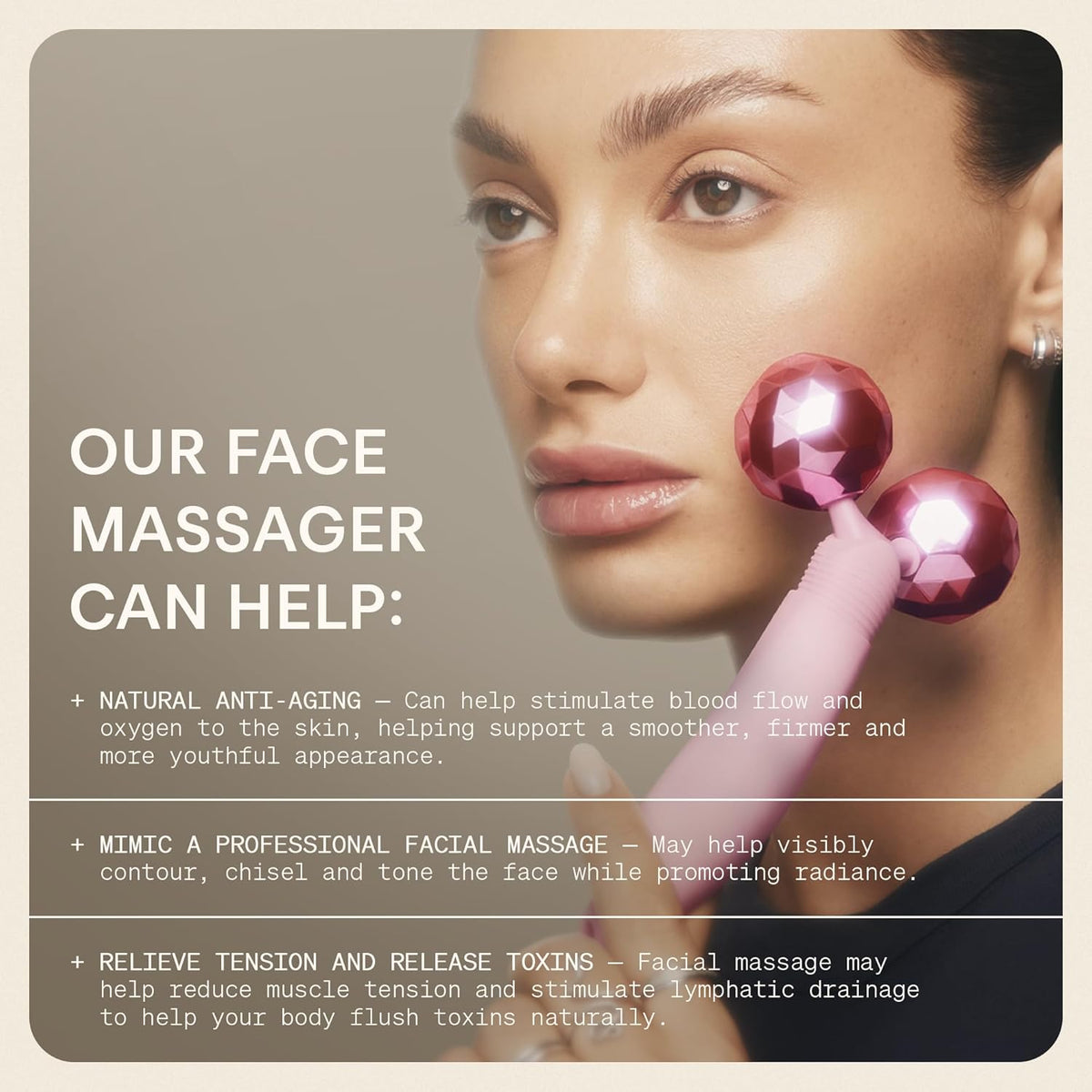 Rouleau de massage facial Skinny Confidential - Rouleau de massage à billes roses destiné à les yeux et le visage - Dispositif de massage du visage destiné à les rides et ridules, sculpte, redessine les contours, raffermit et décongestionne la peau
