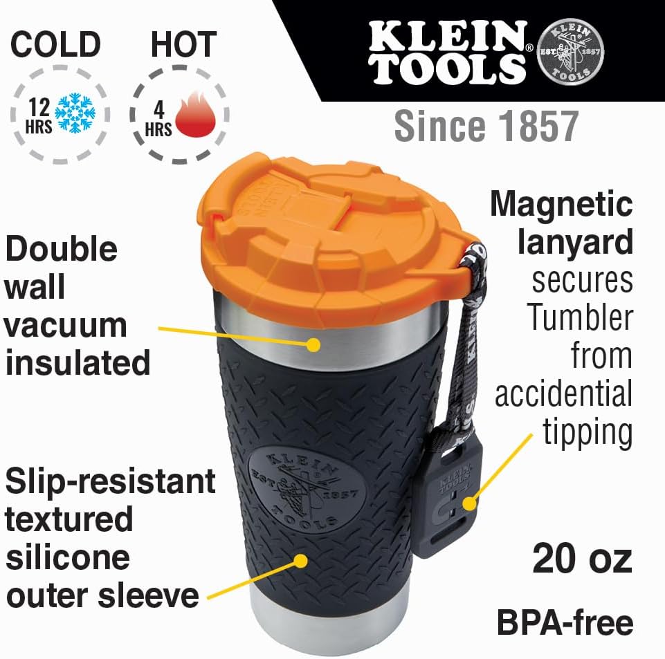 Trousse à équipements Klein Tools 80062 doté de sac à dos Tradesman Pro à 21 poches, gobelet isotherme et porte-clés en cuir, 3 pièces