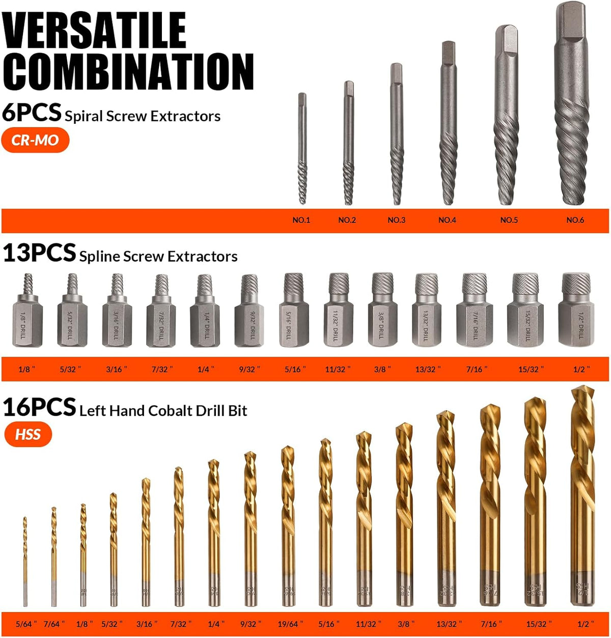 Kit extracteur de vis Coobeast 62 pièces doté de foret à gauche, kit d'extraction de boulons robuste, douilles extractrices faciles à utiliser destiné à écrous et boulons cassés, extraction des vis endommagées, doté de mallette de transport