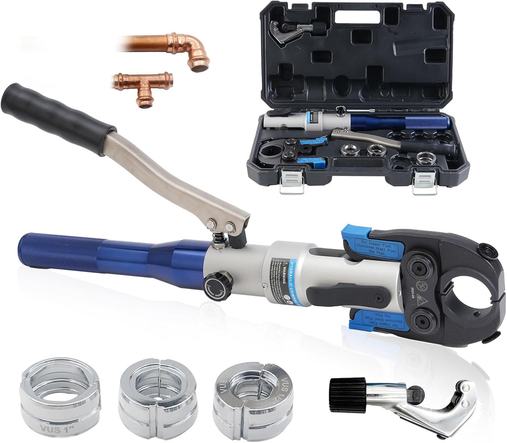 Dispositif de sertissage hydraulique destiné à tubes en cuivre doté de raccords Viega ProPress | Comprend des matrices de 1/2, 3/4 et 1 pouce | Idéal destiné à les espaces restreints et les raccords en T | Comprend 1 jeu de matrices (1950)