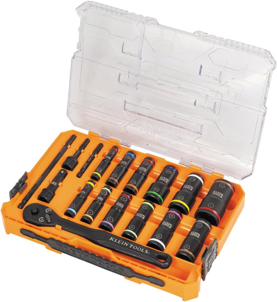 Ensemble de douilles à impact profondes Klein Tools 65626 KNECT, cliquet 3/8", 24 douilles réversibles SAE et métriques, coffret MODbox