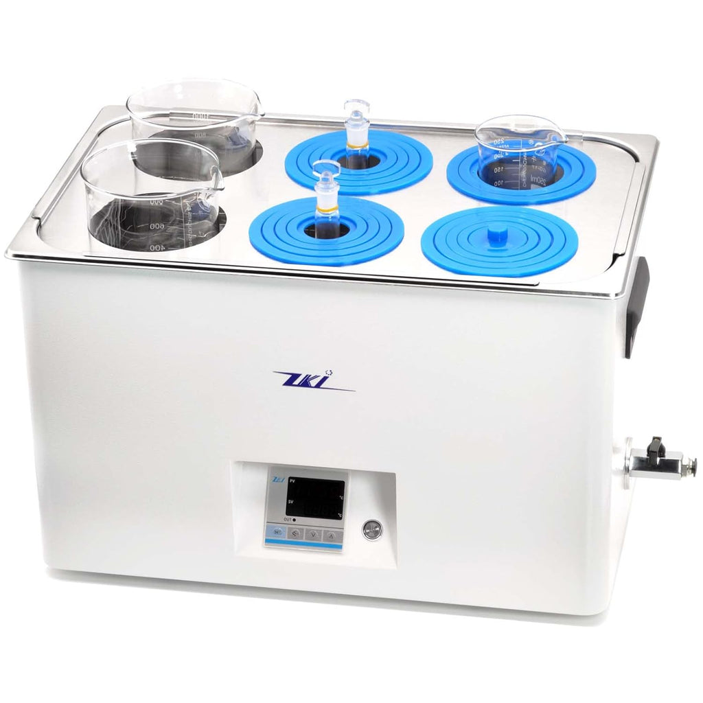 Bain-marie de laboratoire ZKI 20L, bain-marie thermostatique de laboratoire 1500W, précision ±0,2°C et résolution 0,1°C, 14 modules chauffants à répartition uniforme de la chaleur, kit de 9 pièces destiné à une utilisation en laboratoire...