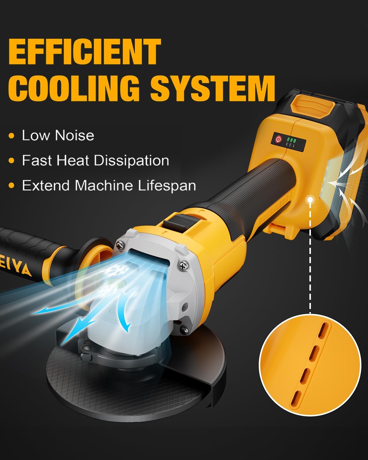Meuleuse d'angle sans fil 20 V, moteur sans balais 9 600 tr/min, alésage de 11,4 à 12,7 cm, ensemble d'équipements de meulage électrique doté de 2 batteries de 4,0 Ah, destiné à la découpe, le meulage et le polissage.