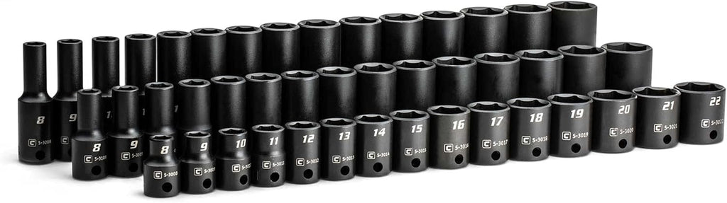Ensemble de douilles à impact Capri Tools 3/8 po (8 à 22 mm), courtes, semi-profondes et profondes, métrique, 45 pièces