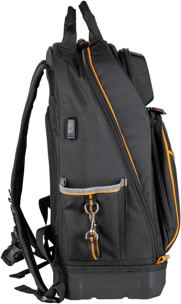 Sac à dos à équipements Klein Tools 62800BP, sac à dos de chantier Tradesman Pro extra-large à 40 poches destiné à électricien, doté de fond moulé et port de chargement