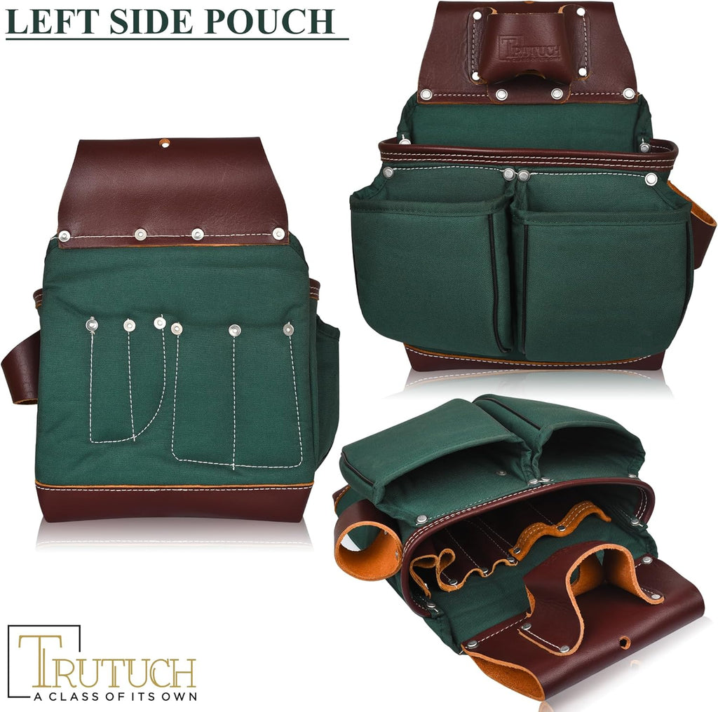 Ceinture porte-équipements en nylon et cuir | Sacoche/pochette destiné à équipements de charpenterie | destiné à charpentiers, ouvriers du bâtiment, charpentiers et électriciens (Vert)