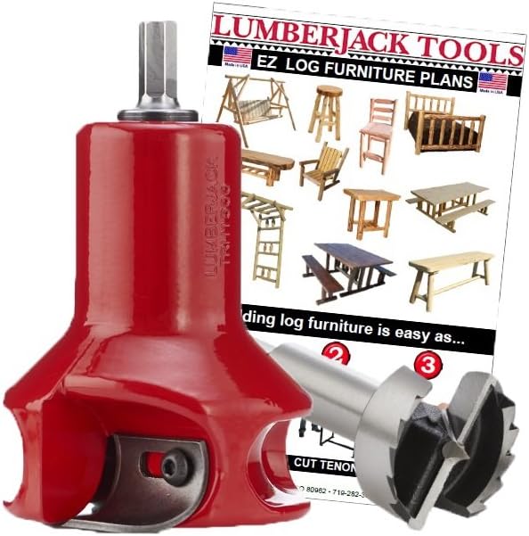 Ensemble de fraises à tenons Lumberjack Tools destiné à meubles en rondins, fraise de 1,5 pouce et mèche Forstner, série Home, aluminium thermolaqué, queue de 1/2 pouce, double lame destiné à créer un profil d'épaulement arrondi, fabriqué aux États