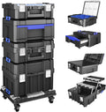 Coffre à outils pratiques empilable à 5 niveaux avec roulettes, coffre à outils roulant avec tiroirs, organisateur d'outils modulaire, coffre à outils portable avec compartiment transparent pour les pièces, coffre à outils grande capacité, pour le ra