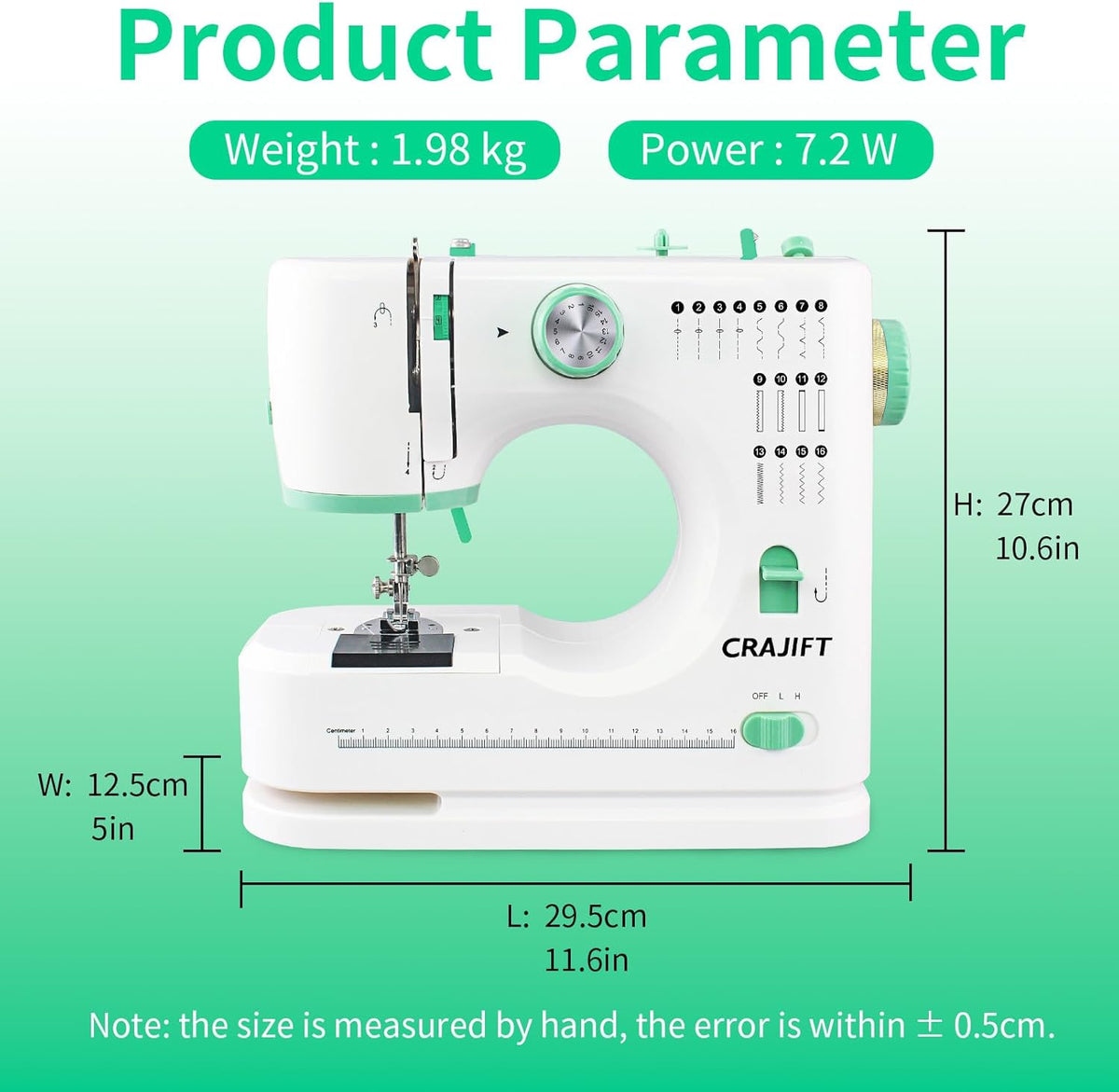 Mini machine à coudre destiné à débutants, 16 points intégrés, 2 aiguilles, vitesse réglable, machine à coudre électrique portable doté de kit d'accessoires complet, idéale destiné à les projets de couture DIY