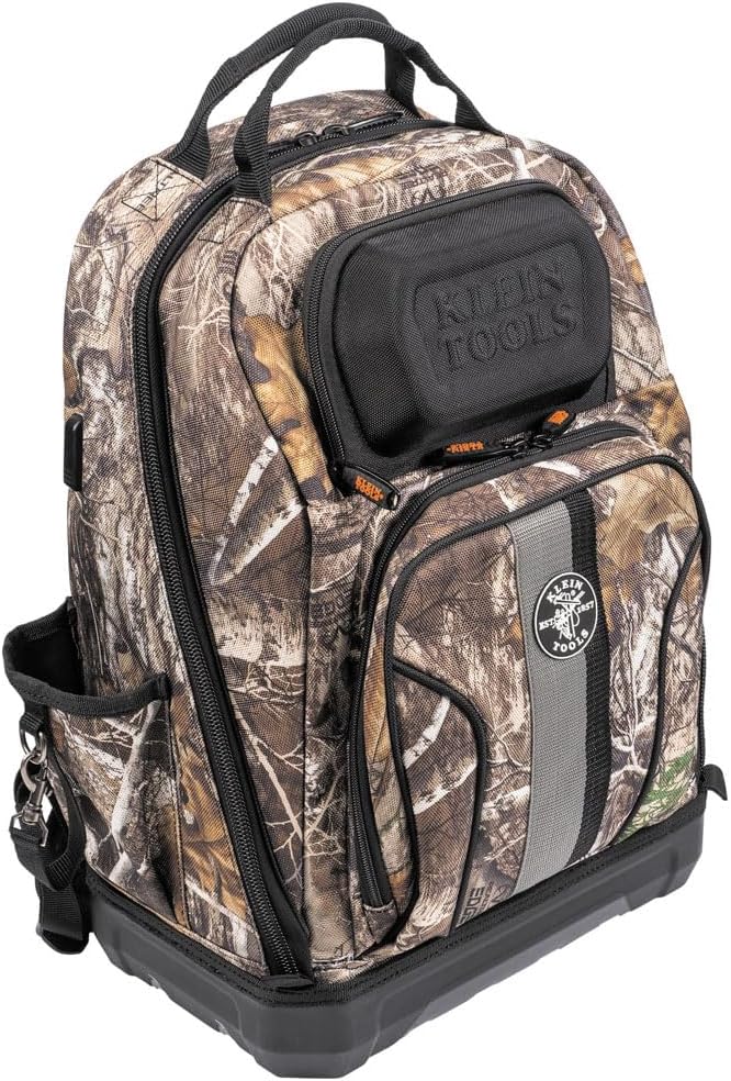 Sac à dos à équipements Klein Tools 62800BPCAMO, sac à dos de chantier Tradesman Pro extra-large à 40 poches, camouflage, doté de fond moulé et port de chargement